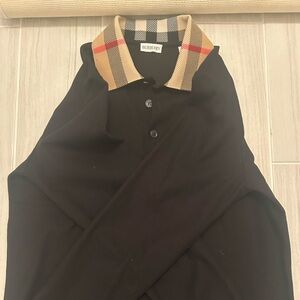 Burberry Long Sleeve Polo Shirt with Black and Check Collar